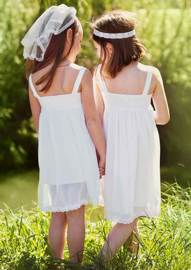 Elegant Chiffon Square Neckline Knee-Length A-line Flower Girl Dress with Pleating BM bride