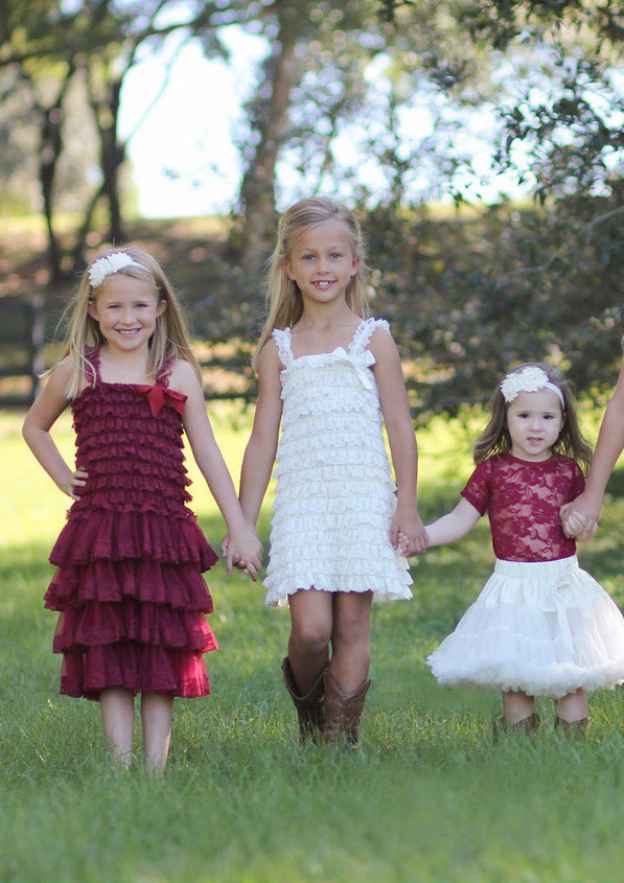 Charming Lace Square Neckline Tea-Length A-line Flower Girl Dress with Pleated BM bride