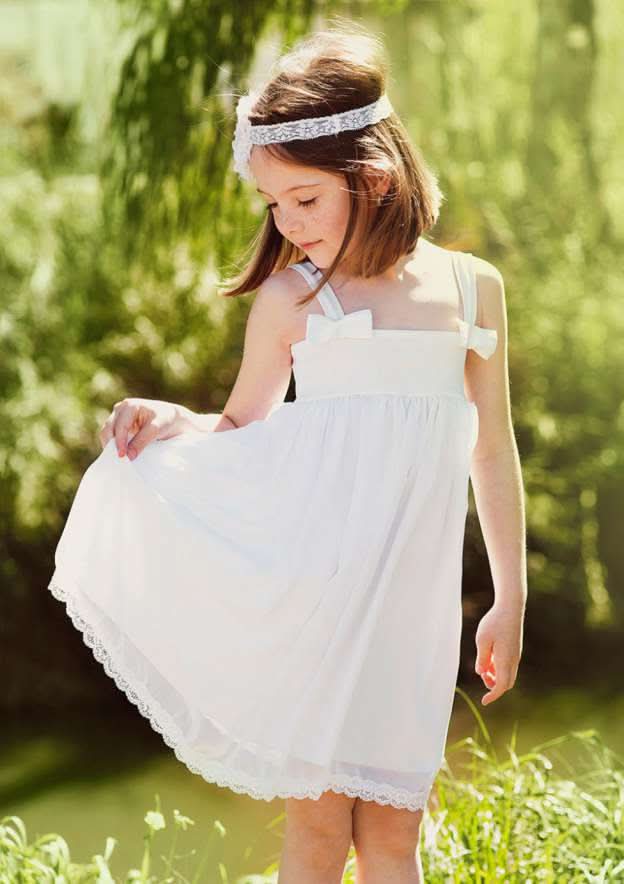 Elegant Chiffon Square Neckline Knee-Length A-line Flower Girl Dress with Pleating BM bride