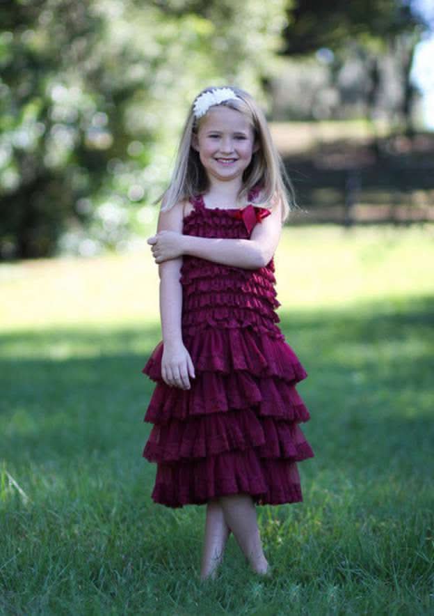 Charming Lace Square Neckline Tea-Length A-line Flower Girl Dress with Pleated BM bride