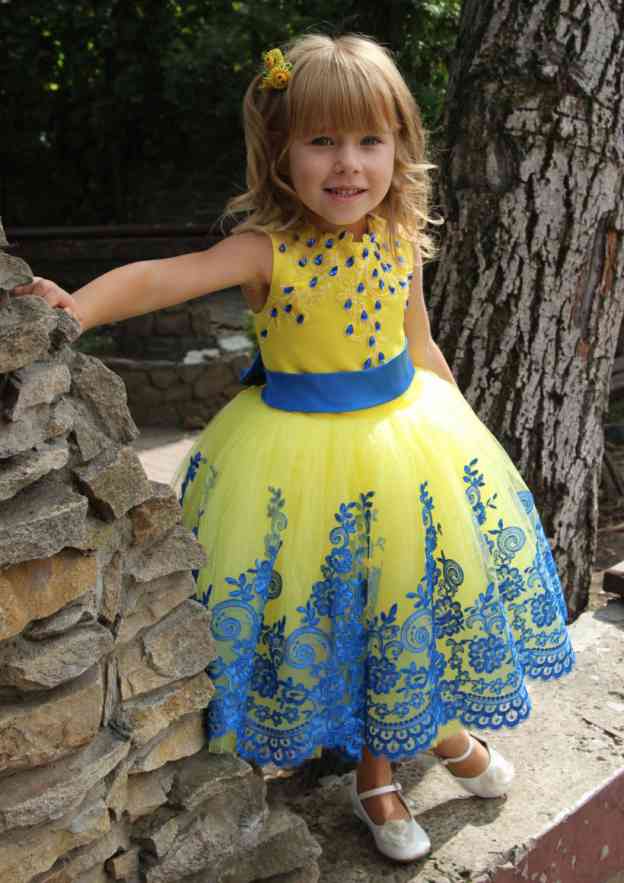 Sweet Lace Bateau Neck Tea-Length Ball Gown Flower Girl Dress with Bowknot BM bride
