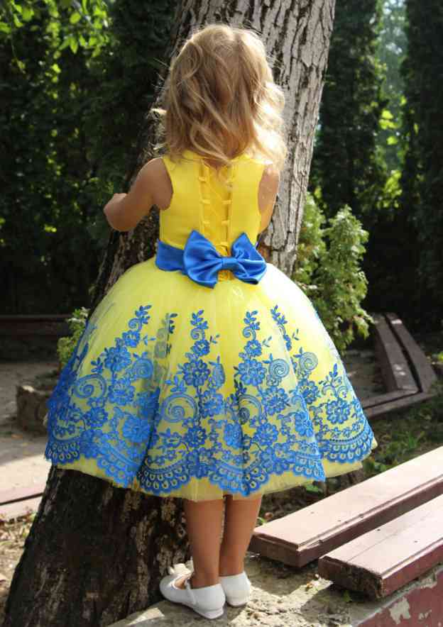 Sweet Lace Bateau Neck Tea-Length Ball Gown Flower Girl Dress with Bowknot BM bride