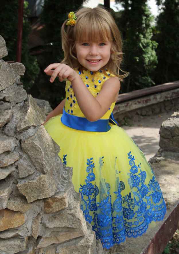 Sweet Lace Bateau Neck Tea-Length Ball Gown Flower Girl Dress with Bowknot BM bride