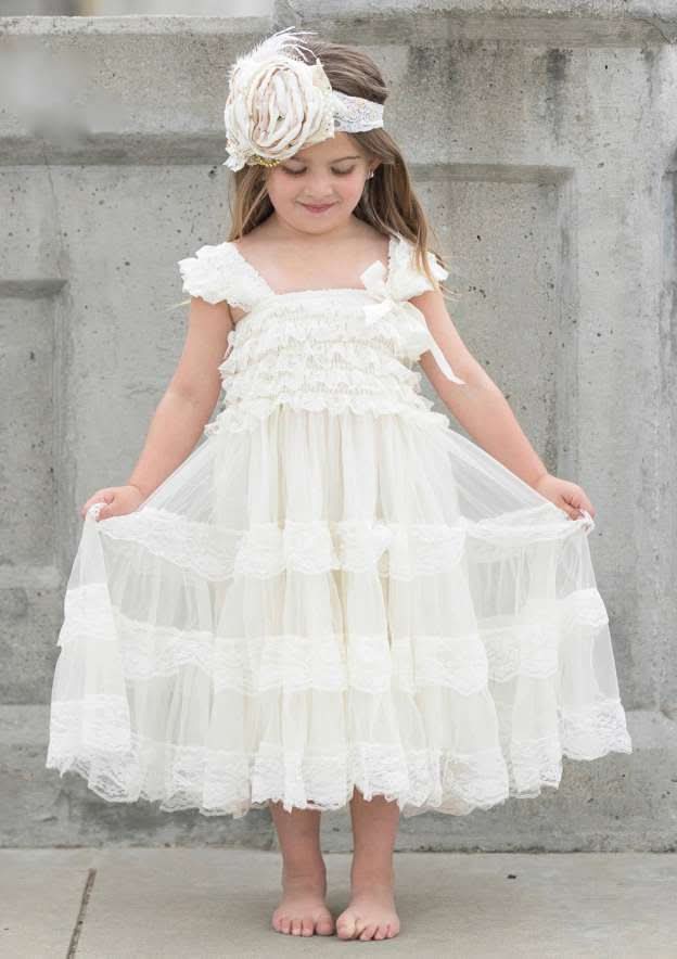 Stylish Lace Square Neckline Ankle-Length A-line Flower Girl Dress with Appliqued BM bride