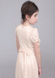 Elegant Lace Bateau Neck Ankle-Length A-line Flower Girl Dress with Waistband BM bride