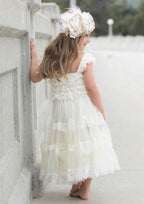 Stylish Lace Square Neckline Ankle-Length A-line Flower Girl Dress with Appliqued BM bride