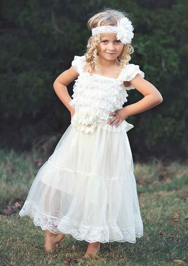 Stylish Lace Square Neckline Ankle-Length A-line Flower Girl Dress with Appliqued BM bride