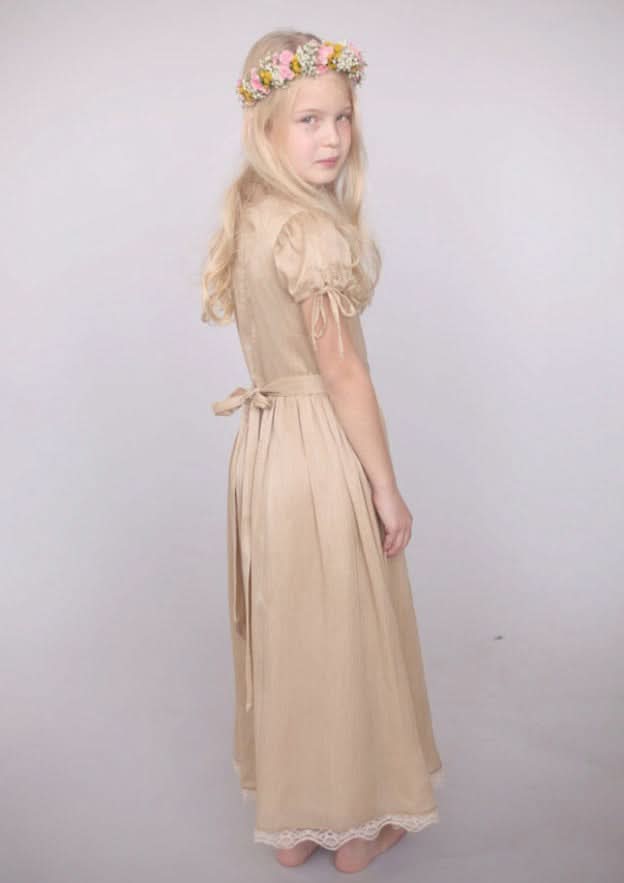 Elegant Lace Bateau Neck Ankle-Length A-line Flower Girl Dress with Waistband BM bride