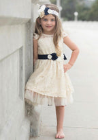 Graceful Lace Bateau Neck Knee-Length A-line Flower Girl Dress with Waistband BM bride