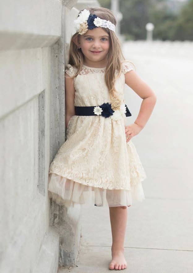 Graceful Lace Bateau Neck Knee-Length A-line Flower Girl Dress with Waistband BM bride