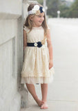 Graceful Lace Bateau Neck Knee-Length A-line Flower Girl Dress with Waistband BM bride