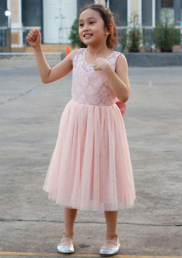 Charming Tulle Bateau Neck Tea-Length A-line Flower Girl Dress with Bowknot BM bride