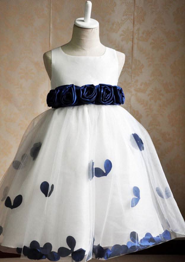 Sweet Tulle Bateau Neck Tea-Length A-line Flower Girl Dress with Waistband BM bride