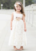 Elegant Lace Bateau Neck Ankle-Length A-line Flower Girl Dress with Waistband BM bride