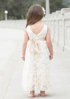 Elegant Lace Bateau Neck Ankle-Length A-line Flower Girl Dress with Waistband BM bride