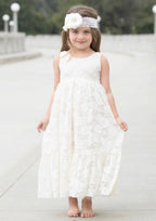 Elegant Lace Bateau Neck Ankle-Length A-line Flower Girl Dress with Waistband BM bride