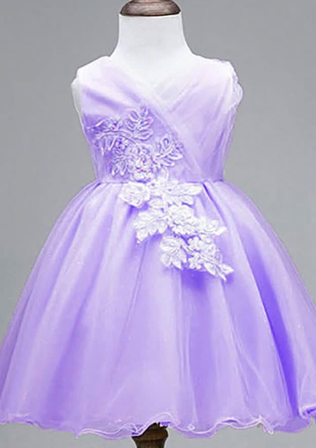 Lovely Organza V-Neck Ankle-Length A-line Flower Girl Dress with Bowknot BM bride