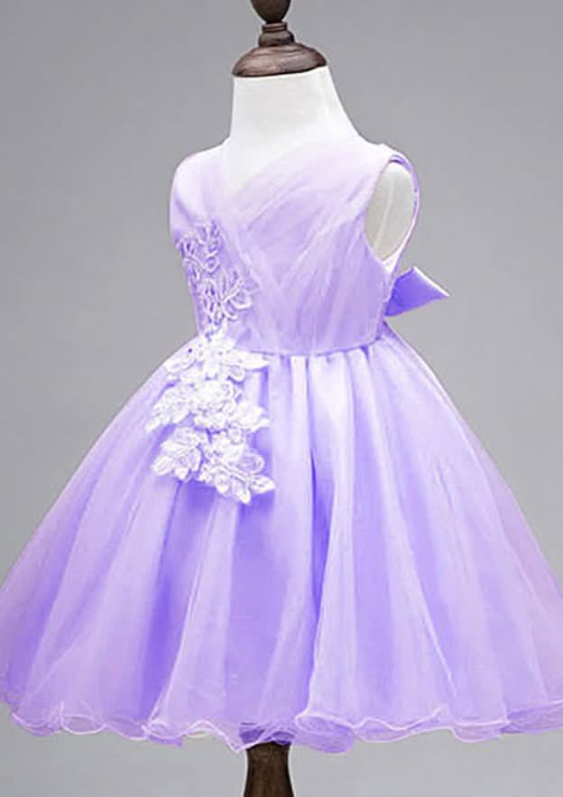 Lovely Organza V-Neck Ankle-Length A-line Flower Girl Dress with Bowknot BM bride