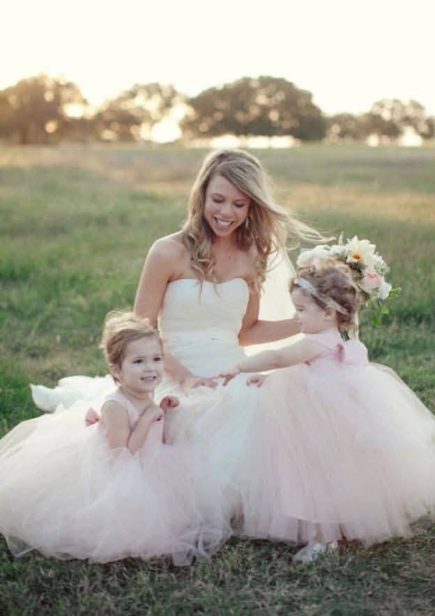 Sweet Tulle Square Neckline Ankle-Length A-line Flower Girl Dress with Bowknot BM bride