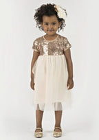 Charming Tulle Bateau Neck Tea-Length A-line Flower Girl Dress with Sequins/Paillettes BM bride