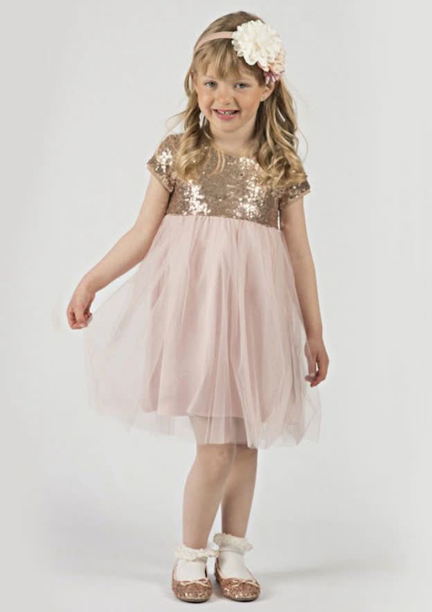 Charming Tulle Bateau Neck Tea-Length A-line Flower Girl Dress with Sequins/Paillettes BM bride