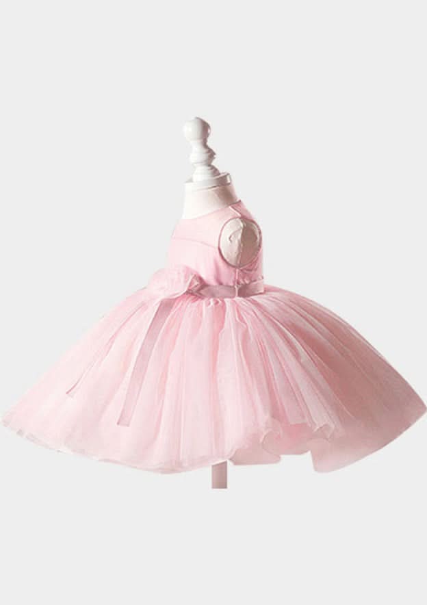 Stylish Tulle Bateau Neck Tea-Length A-line Flower Girl Dress with Waistband BM bride