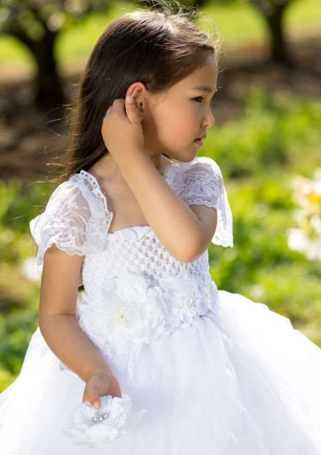 Graceful Tulle Square Neckline Ankle-Length A-line Flower Girl Dress with Appliqued BM bride