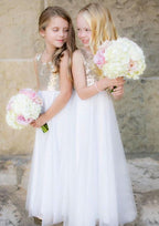 Sweet Chiffon Bateau Neck Ankle-Length A-line Flower Girl Dress with Sequins BM bride
