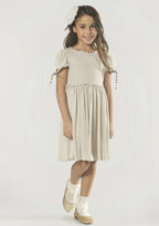 Sweet Jersey Bateau Neck Knee-Length A-line Flower Girl Dress with Pleated BM bride