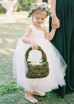 Graceful Tulle Square Neckline Ankle-Length A-line Flower Girl Dress BM bride