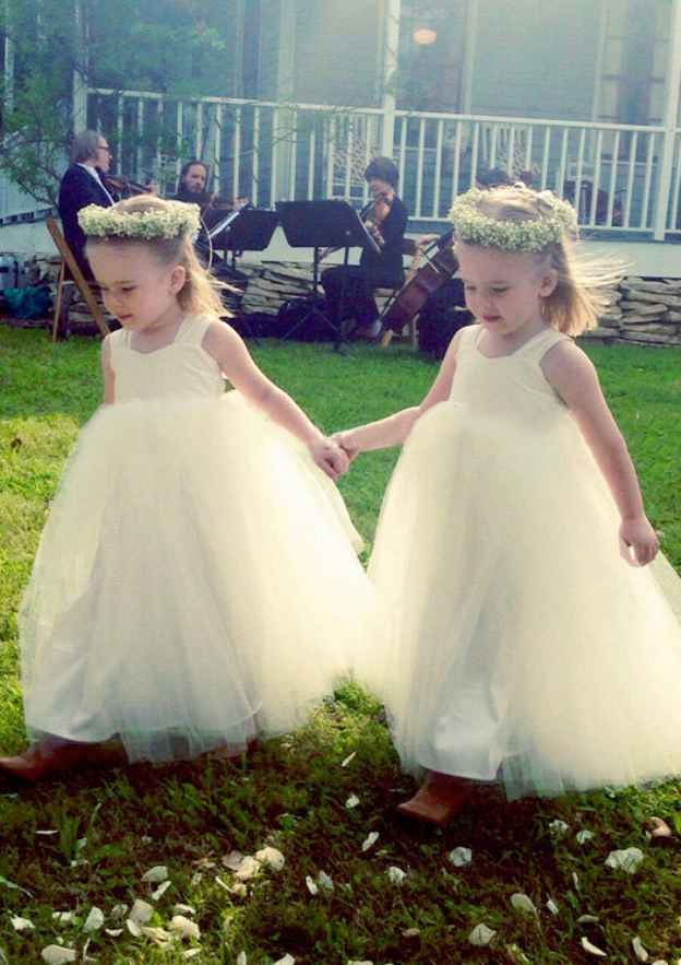 Graceful Tulle Square Neckline Ankle-Length A-line Flower Girl Dress BM bride