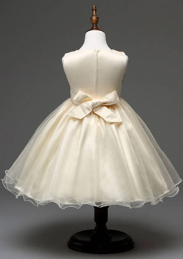 Graceful Organza Bateau Neck Tea-Length A-line Flower Girl Dress with Bowknot BM bride