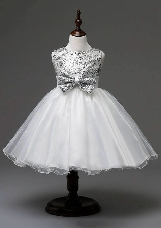 Graceful Organza Bateau Neck Tea-Length A-line Flower Girl Dress with Bowknot BM bride