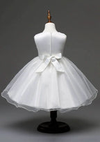 Graceful Organza Bateau Neck Tea-Length A-line Flower Girl Dress with Bowknot BM bride