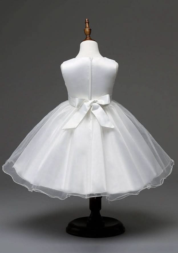 Graceful Organza Bateau Neck Tea-Length A-line Flower Girl Dress with Bowknot BM bride