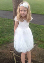 Charming Lace Bateau Neck Knee-Length A-line Flower Girl Dress with Sashes BM bride