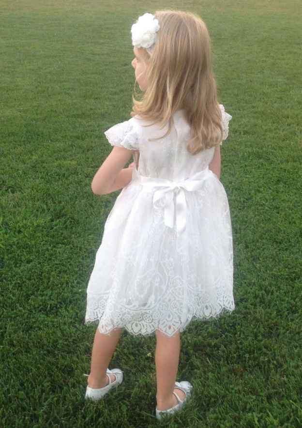 Charming Lace Bateau Neck Knee-Length A-line Flower Girl Dress with Sashes BM bride