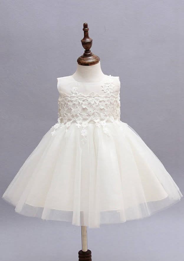 Sweet Tulle Bateau Neck Knee-Length A-line Flower Girl Dress with Bowknot BM bride