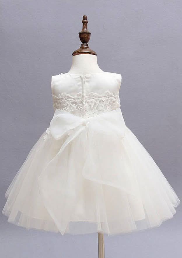 Sweet Tulle Bateau Neck Knee-Length A-line Flower Girl Dress with Bowknot BM bride