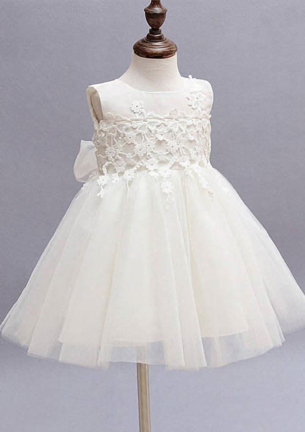 Sweet Tulle Bateau Neck Knee-Length A-line Flower Girl Dress with Bowknot BM bride