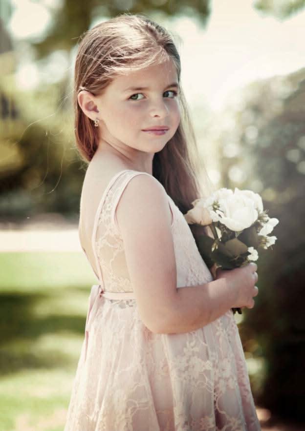 Graceful Lace Bateau Neck Knee-Length A-line Flower Girl Dress with Sashes BM bride