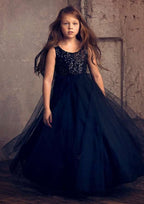 Elegant Tulle Bateau Neck Floor-Length A-line Flower Girl Dress with Appliqued BM bride