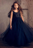 Elegant Tulle Bateau Neck Floor-Length A-line Flower Girl Dress with Appliqued BM bride