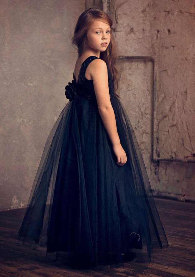 Elegant Tulle Bateau Neck Floor-Length A-line Flower Girl Dress with Appliqued BM bride