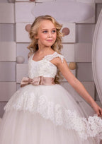 Elegant Tulle Square Neckline Floor-Length A-line Flower Girl Dress with Waistband BM bride