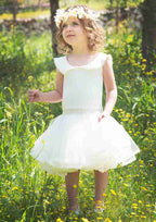 Elegant Lace Bateau Neck Knee-Length A-line Flower Girl Dress with Appliqued BM bride