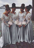 A-Line/Princess Elastic Satin Bridesmaid Dress, Sweetheart Neck, Sweep Train, With Lace BM bride