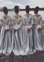 A-Line/Princess Elastic Satin Bridesmaid Dress, Sweetheart Neck, Sweep Train, With Lace BM bride