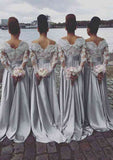 A-Line/Princess Elastic Satin Bridesmaid Dress, Sweetheart Neck, Sweep Train, With Lace BM bride