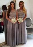 Floor-Length Chiffon Bridesmaid Dress, A-Line/Princess Cut, Bateau Neck, With Appliqued BM bride